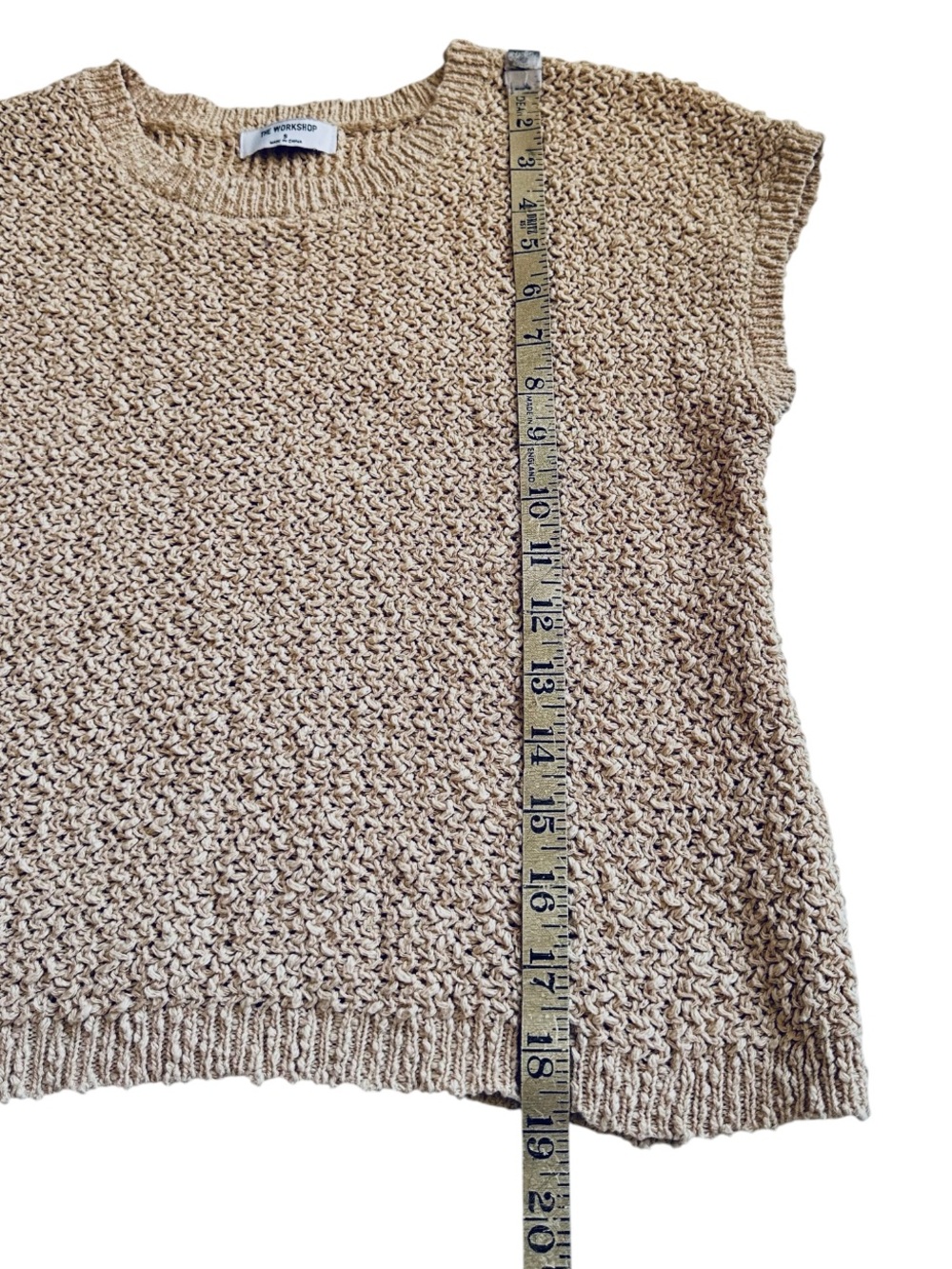 The Workshop Cotton Knit Sweater Top Beige Coastal Boxy Small - Picture 9 of 10